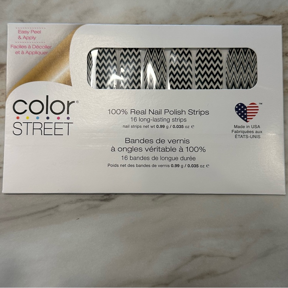 Color Street Nail Polish Strips Keep Calm and Chevron New in Package Black & Cle
